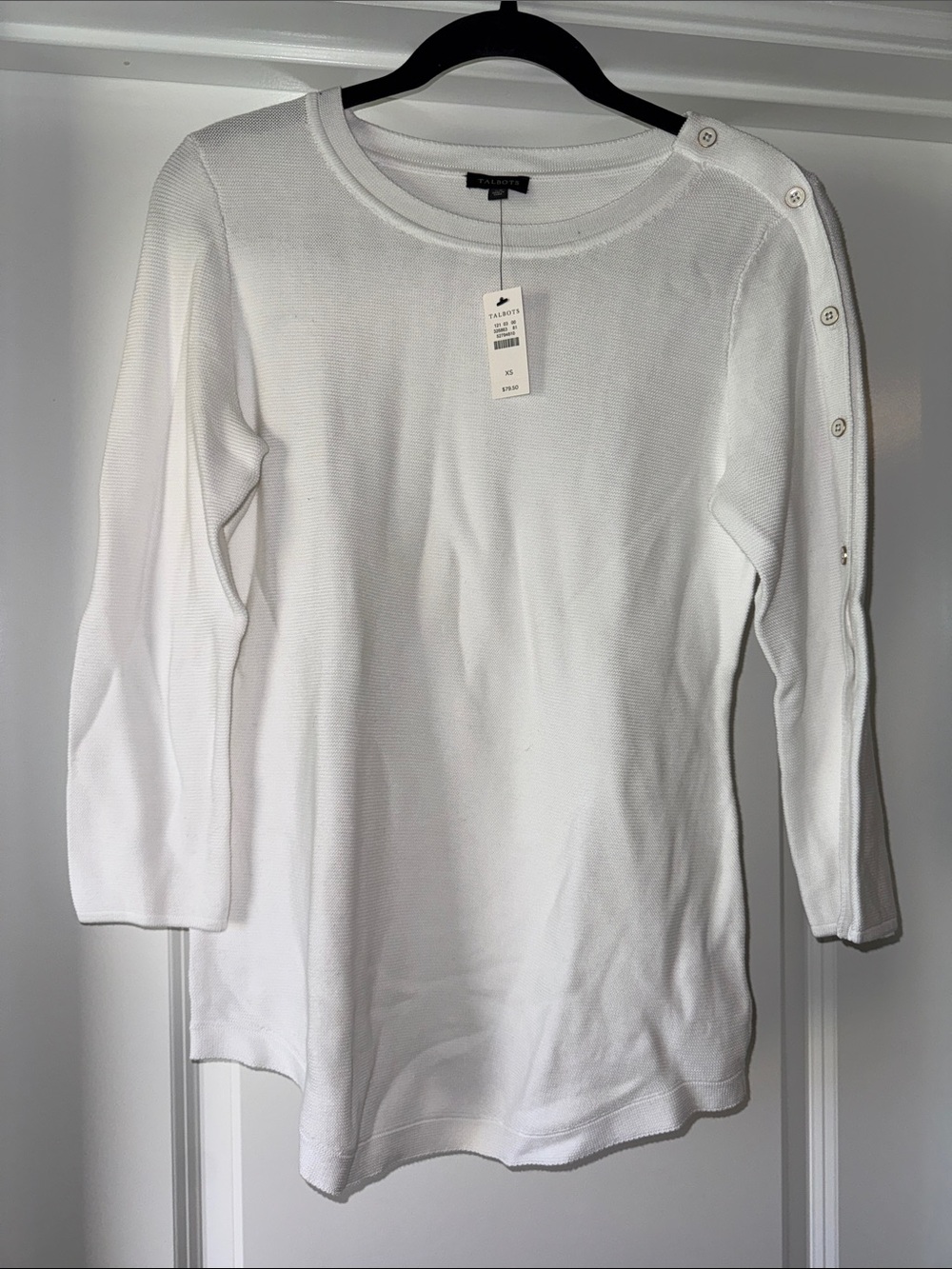 NWT Talbots White Long-Sleeve Button-Shoulder Knit Top size XS